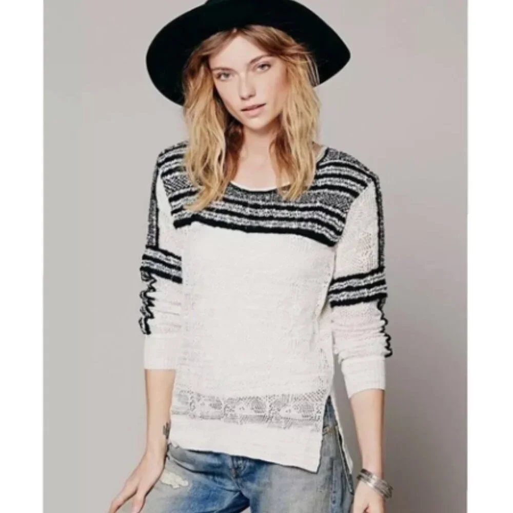 Free People MILES AWAY SWIT Knit Pull On Lightweight Sweater BOHO Sz XS